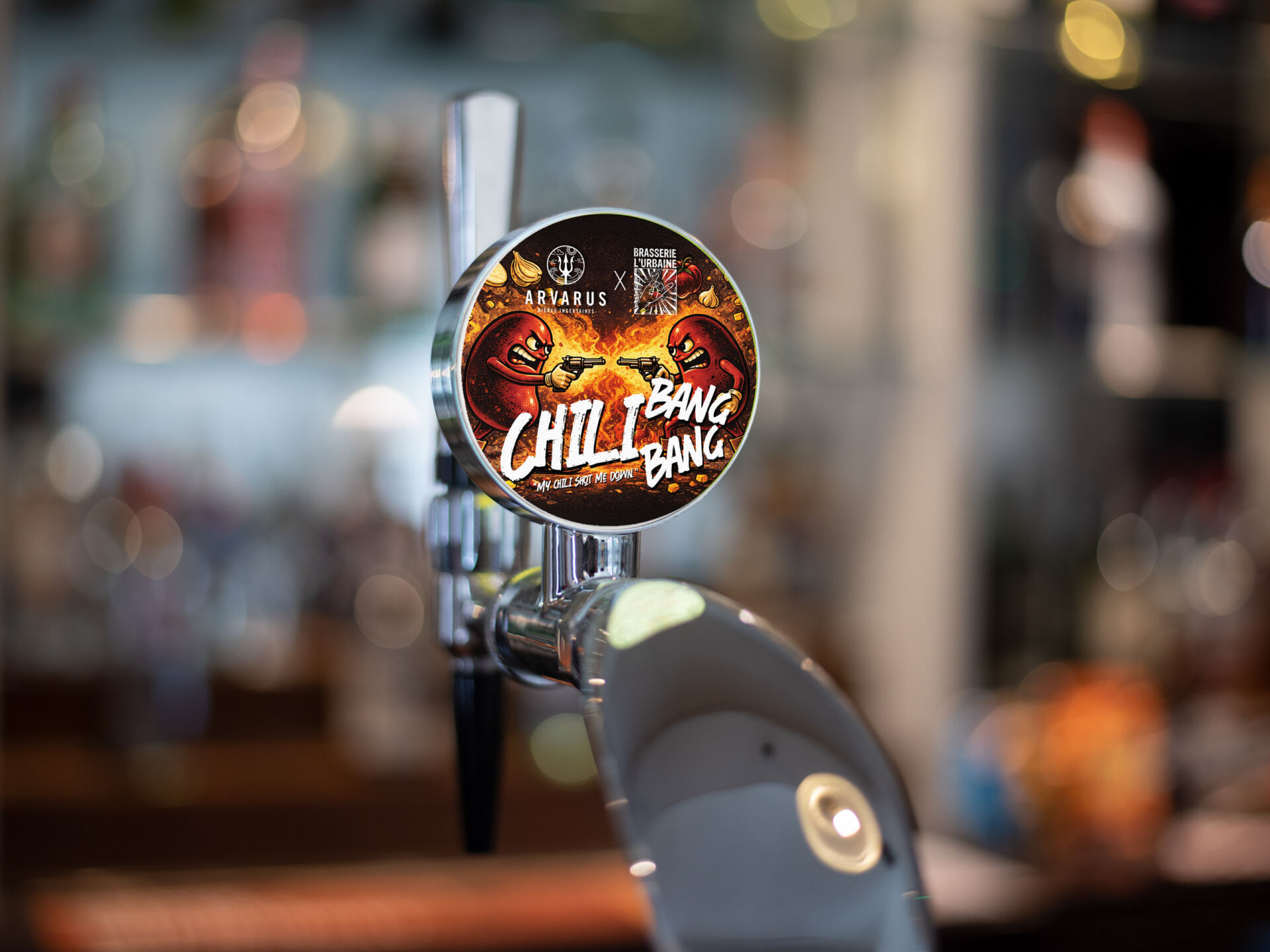 mockup etiquette Chili Bang Bang · Microbrasserie Arvarus Brasserie l'Urbaine 2